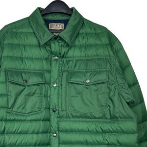 Duluth Trading Co Mens Large Down Quilted Puffer Jacket Forest Green Snap Up